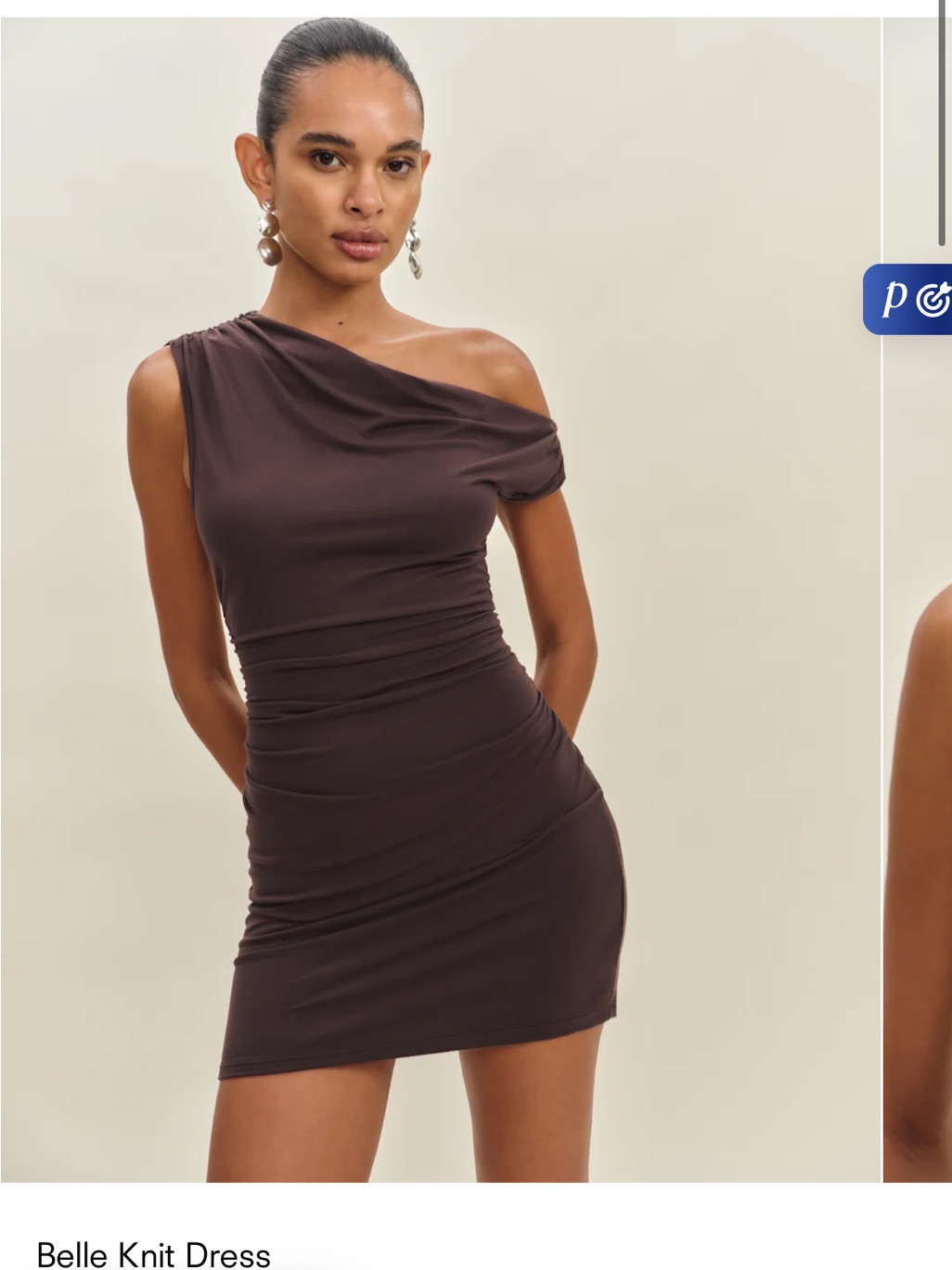Belle Reformation One-Shoulder Knit Mini Dress Chocolate Brown